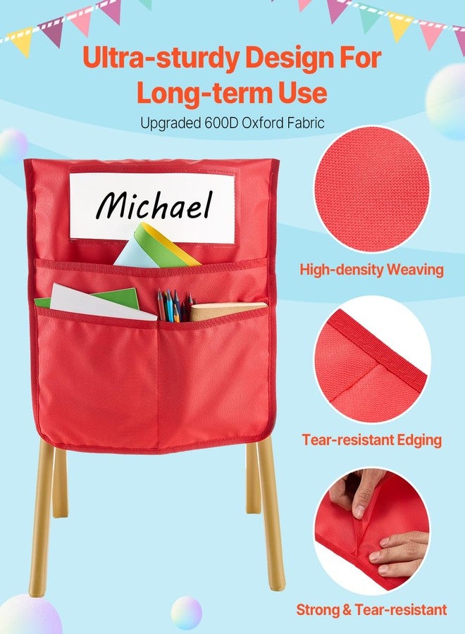 VEVOR Chair Pockets for Classroom, 24 Pack, 18 x 20 Inches Chairback Buddy Pocket with Name Tag, 6 Bright Colors, Back of Chair Organizer for Kids in Classroom, Kindergarten, School, and Home - Image 4