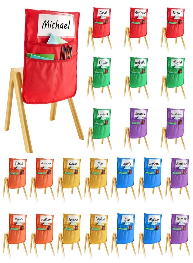VEVOR Chair Pockets for Classroom, 24 Pack, 18 x 20 Inches Chairback Buddy Pocket with Name Tag, 6 Bright Colors, Back of Chair Organizer for Kids in Classroom, Kindergarten, School, and Home - Image 1