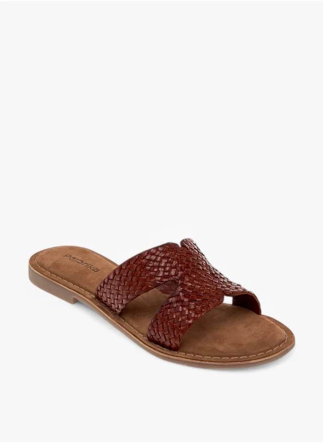 بابريكا Women's Textured Leather Slip-On Flat Strap Sandals