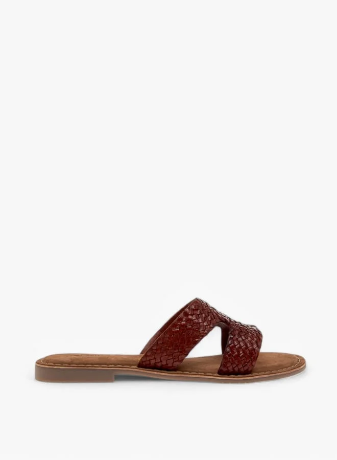 Paprika Women's Textured Leather Slip-On Flat Strap Sandals