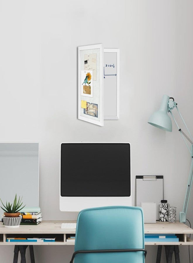 YCCYYCCY White Wooden Frame Bulletin Board with Felt, 11.8 x 15.7 inch / 30x40cm Enclosed Whiteboard Inside, Secret Pinboard and Whiteboard for Office, Home (KMB-WH) - Image 4