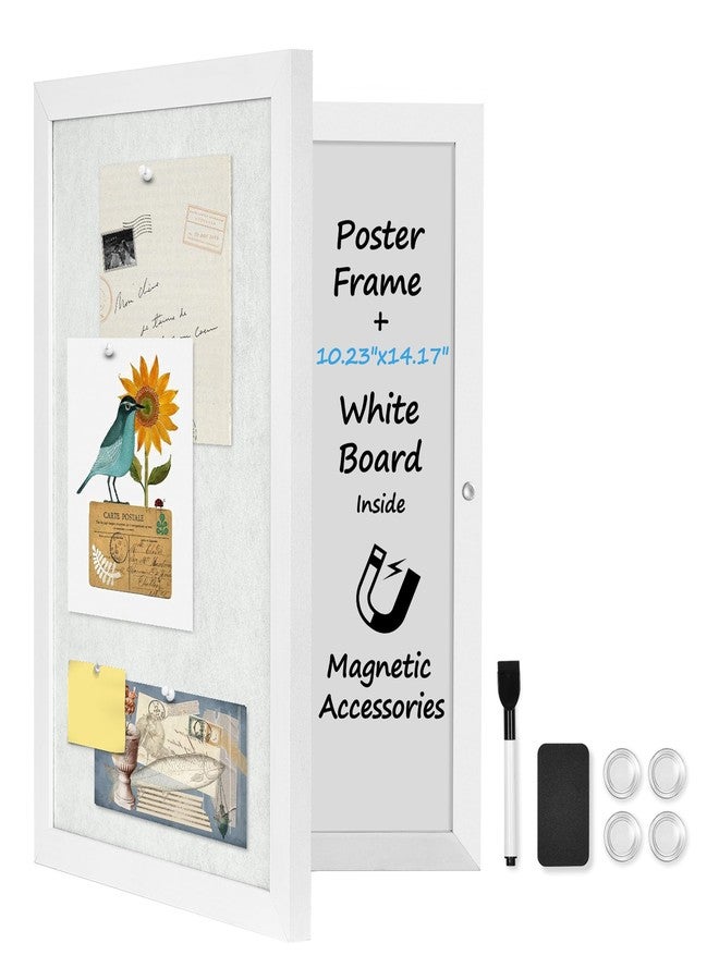 YCCYYCCY White Wooden Frame Bulletin Board with Felt, 11.8 x 15.7 inch / 30x40cm Enclosed Whiteboard Inside, Secret Pinboard and Whiteboard for Office, Home (KMB-WH) - Image 1
