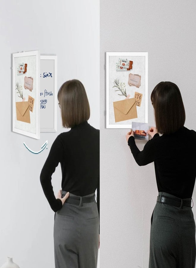 YCCYYCCY White Wooden Frame Bulletin Board with Felt, 11.8 x 15.7 inch / 30x40cm Enclosed Whiteboard Inside, Secret Pinboard and Whiteboard for Office, Home (KMB-WH) - Image 3