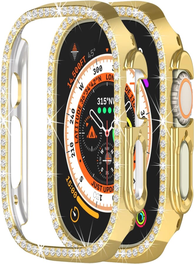 Yrzper Compatible with Apple Watch Ultra 2 /Apple Watch Ultra 49mm Bling Diamond Case PC Bumper Protective Cases Women Girls Crystal Shining Rhinestone Cases Smartwatch Accessories Case (Gold)