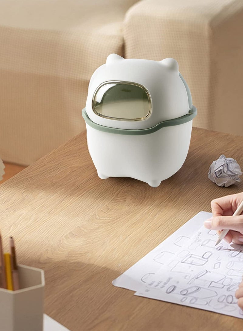 Excefore Mini Ninja Desktop Flip Trash Can, Cute Small Waste Basket with Lid - Suitable for Bathrooms, Kitchens, Offices, and Dressing Tables - Green. - Image 2