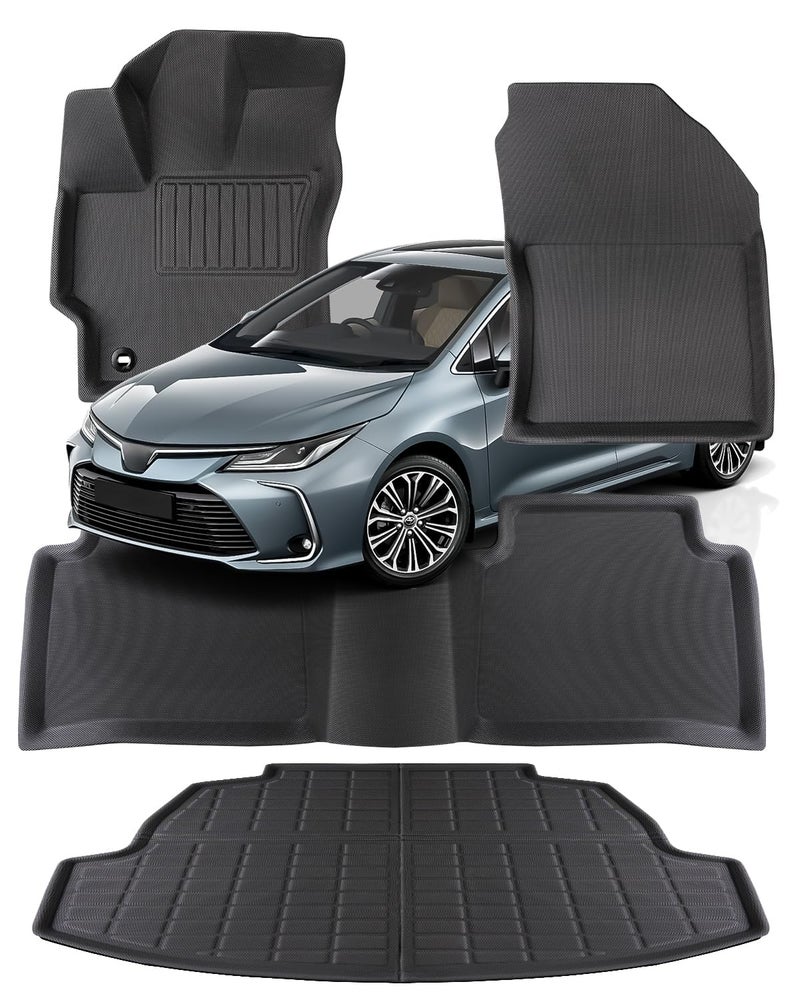 DrCarNow for Toyota Corolla Floor Mats 2025 2024 2023-2021 2020(Incl. Hybrid), All-Weather Car Mats Full Set with Trunk Cargo Line for Corolla Sedan Accessories 2020-2025(Not for Hatchback/Cross) - Image 1