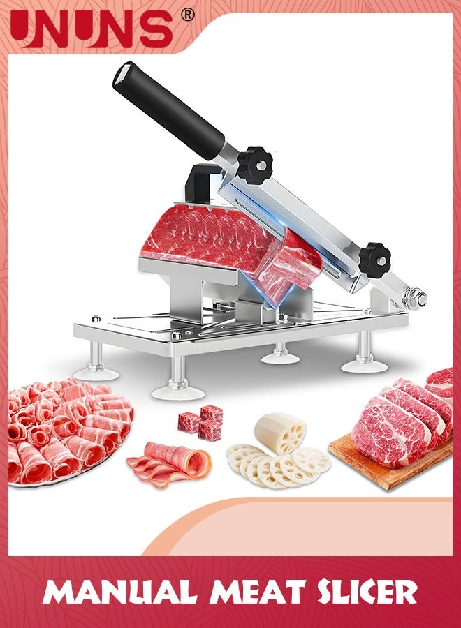 UNUNS Manual Meat Slicer,Upgraded Stainless Steel Meat Cleavers,Adjustable Thickness Meat Slicer For Home,BBQ Vegetable Slicer Machine for Cooking Lamb,Beef,Bread,Silver  - Image 1