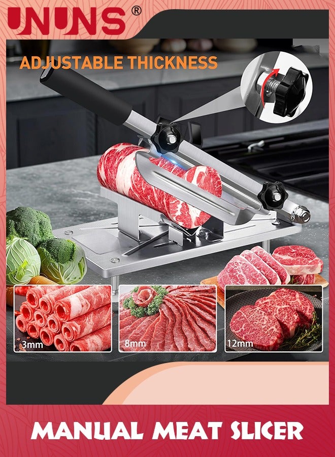 UNUNS Manual Meat Slicer,Upgraded Stainless Steel Meat Cleavers,Adjustable Thickness Meat Slicer For Home,BBQ Vegetable Slicer Machine for Cooking Lamb,Beef,Bread,Silver  - Image 2