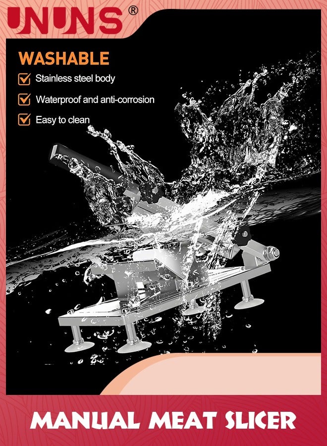 UNUNS Manual Meat Slicer,Upgraded Stainless Steel Meat Cleavers,Adjustable Thickness Meat Slicer For Home,BBQ Vegetable Slicer Machine for Cooking Lamb,Beef,Bread,Silver  - Image 4