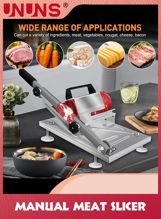 UNUNS Manual Meat Slicer,Upgraded Stainless Steel Meat Cleavers,Adjustable Thickness Meat Slicer For Home,BBQ Vegetable Slicer Machine for Cooking Lamb,Beef,Bread,Silver  - Image 5