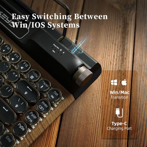 7KEYS لوحة مفاتيح ميكانيكية للألعاب بتصميم قديم 7KEYS، لوحة مفاتيح كمبيوتر بأسلوب عتيق مع بلوتوث 5.0/سلكي/2.4G، إضاءة خلفية RGB حقيقية، متوافقة مع الكمبيوتر/اللابتوب/اللوحي/الهاتف - Image 5