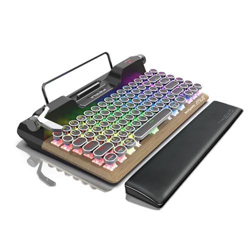 7KEYS لوحة مفاتيح ميكانيكية للألعاب بتصميم قديم 7KEYS، لوحة مفاتيح كمبيوتر بأسلوب عتيق مع بلوتوث 5.0/سلكي/2.4G، إضاءة خلفية RGB حقيقية، متوافقة مع الكمبيوتر/اللابتوب/اللوحي/الهاتف - Image 4