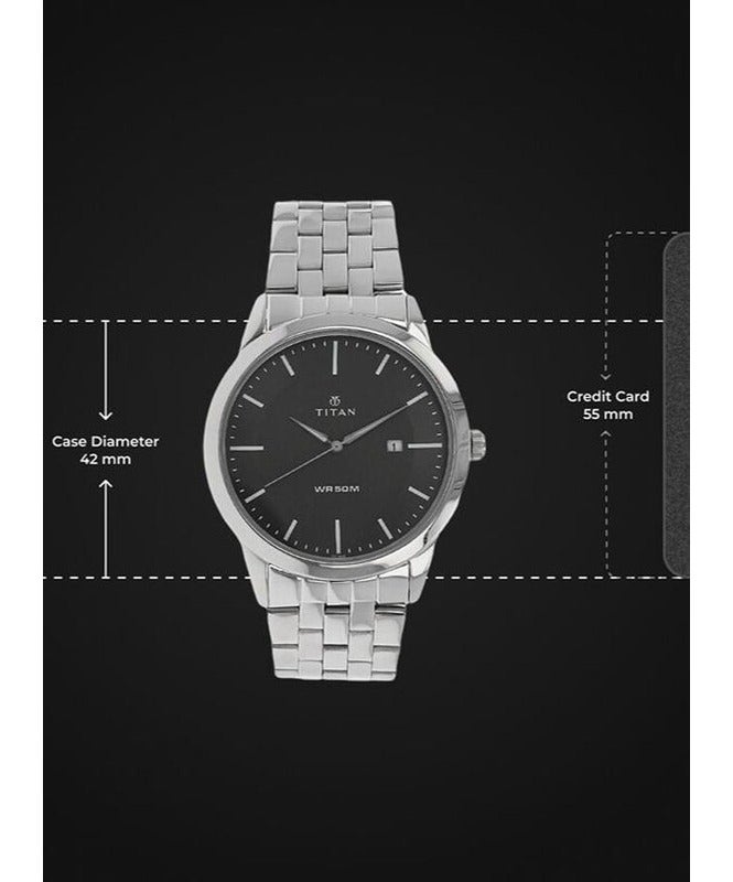 Titan Quartz Analog with Date Black Dial Stainless Steel Strap Watch for Men 1584sm04 - Image 3
