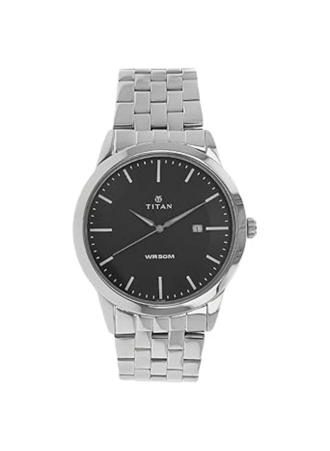 Titan Quartz Analog with Date Black Dial Stainless Steel Strap Watch for Men 1584sm04 - Image 1