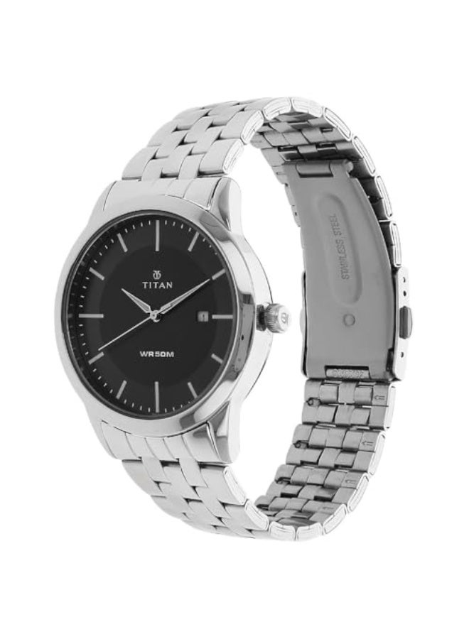 Titan Quartz Analog with Date Black Dial Stainless Steel Strap Watch for Men 1584sm04 - Image 5