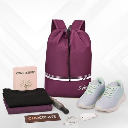 Skybags Smol 15L Casual Drawstring Daypack | Premium Diamond Pattern Fabric Backpack with 2 Compartment & Padded Back Panel | Gym, Travel & Everyday Bag | Casual Backpack for Men & Women (Wine) - Image 5