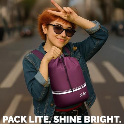 Skybags Smol 15L Casual Drawstring Daypack | Premium Diamond Pattern Fabric Backpack with 2 Compartment & Padded Back Panel | Gym, Travel & Everyday Bag | Casual Backpack for Men & Women (Wine) - Image 2