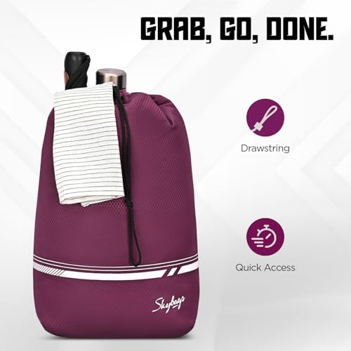 Skybags Smol 15L Casual Drawstring Daypack | Premium Diamond Pattern Fabric Backpack with 2 Compartment & Padded Back Panel | Gym, Travel & Everyday Bag | Casual Backpack for Men & Women (Wine) - Image 4