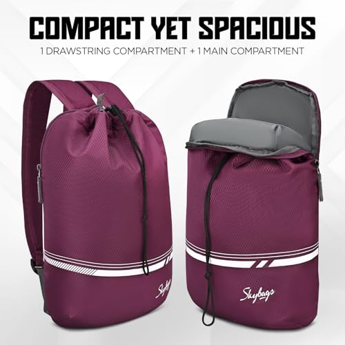 Skybags Smol 15L Casual Drawstring Daypack | Premium Diamond Pattern Fabric Backpack with 2 Compartment & Padded Back Panel | Gym, Travel & Everyday Bag | Casual Backpack for Men & Women (Wine) - Image 3