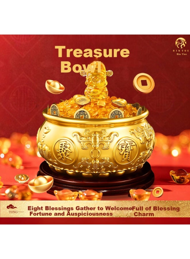 Binyue Brass Wealth Bowl Feng Shui Solid Copper Five Blessings Treasure Basin Eight Directions Wealth Living Room Entrance Large Ornament - Image 1