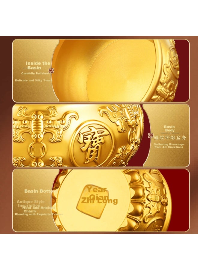 Binyue Brass Wealth Bowl Feng Shui Solid Copper Five Blessings Treasure Basin Eight Directions Wealth Living Room Entrance Large Ornament - Image 2