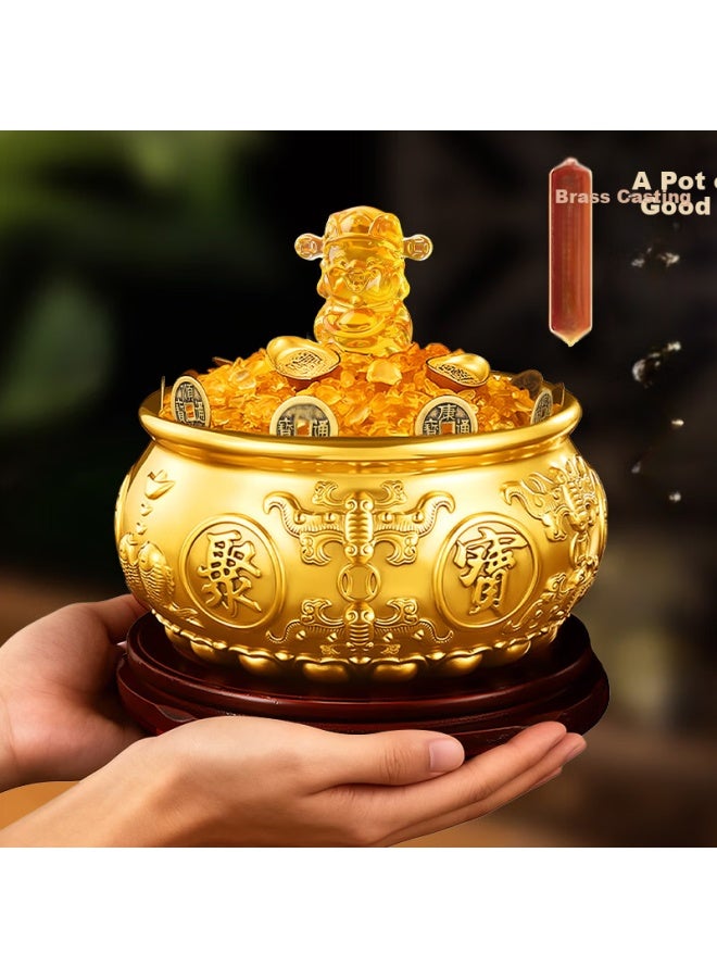 Binyue Brass Wealth Bowl Feng Shui Solid Copper Five Blessings Treasure Basin Eight Directions Wealth Living Room Entrance Large Ornament - Image 3