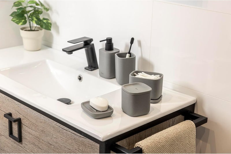 Vigar Vigar Zense Concrete Rectangular Decorative Containers with Lids Bathroom Storage Containers for Cotton Balls Cotton Buds Hair Product Round Cotton Pads Fine Polyresin Stone  - Image 2