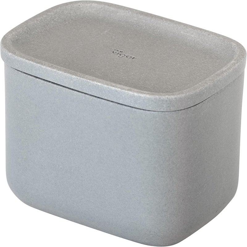 Vigar Vigar Zense Concrete Rectangular Decorative Containers with Lids Bathroom Storage Containers for Cotton Balls Cotton Buds Hair Product Round Cotton Pads Fine Polyresin Stone  - Image 1