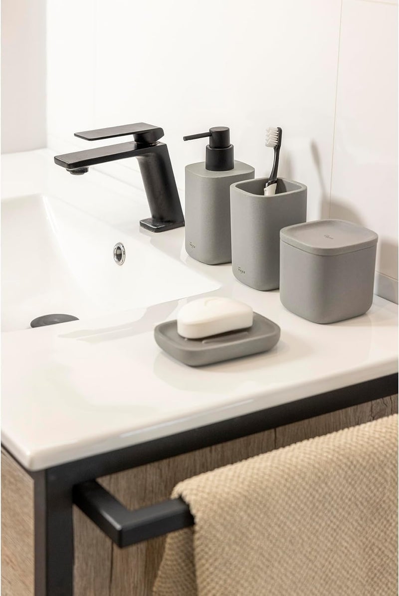 Vigar Vigar Zense Concrete Rectangular Decorative Containers with Lids Bathroom Storage Containers for Cotton Balls Cotton Buds Hair Product Round Cotton Pads Fine Polyresin Stone  - Image 4