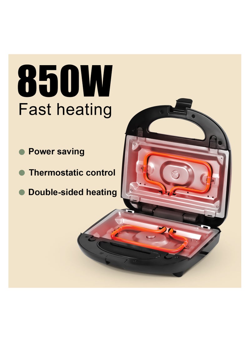 ديوينر صانعة ساندويتشات بقوة 850 واط، صانعة ساندويتشات بقدرة 8 في 1 غير قابلة للإزالة بفتحتين غير لاصقة مع 8 أطقم من صواني الشواء، مبيت من الخشب البلاستيكي المقاوم للحرارة للوافل، التحميص، الكعك، الكعك المحمص، التوست، البانيني والبرغر والستيك - Image 3