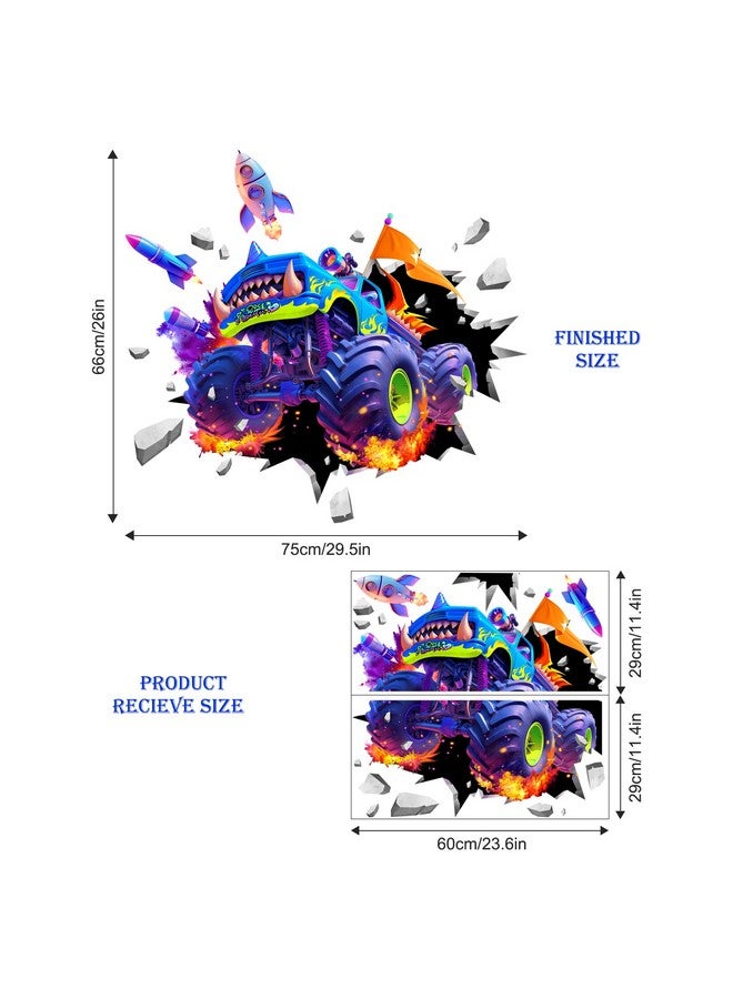 Supzone 3D Racing Car Wall Decals for Boys, Monster Truck Break Through The Wall Vinyl Wall Sticker for Kids Bedroom Nursery Playroom Classroom - Image 2