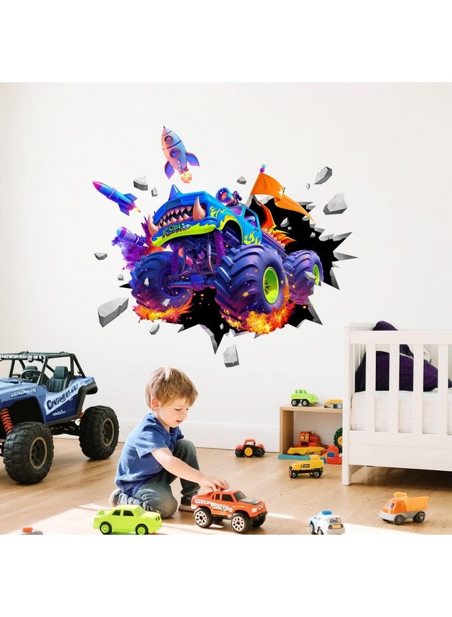 Supzone 3D Racing Car Wall Decals for Boys, Monster Truck Break Through The Wall Vinyl Wall Sticker for Kids Bedroom Nursery Playroom Classroom - Image 3