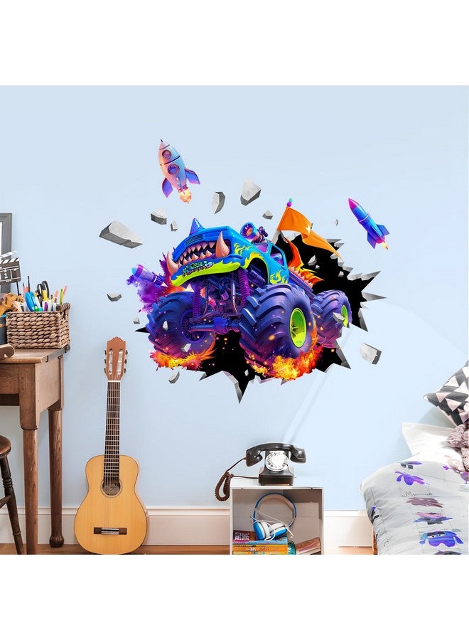 Supzone 3D Racing Car Wall Decals for Boys, Monster Truck Break Through The Wall Vinyl Wall Sticker for Kids Bedroom Nursery Playroom Classroom - Image 4