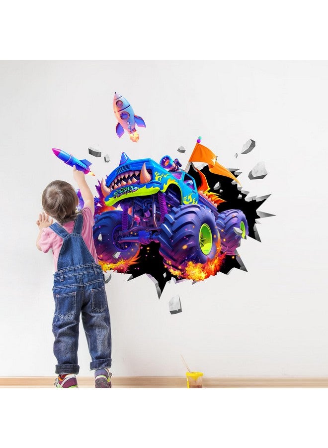 Supzone 3D Racing Car Wall Decals for Boys, Monster Truck Break Through The Wall Vinyl Wall Sticker for Kids Bedroom Nursery Playroom Classroom - Image 5