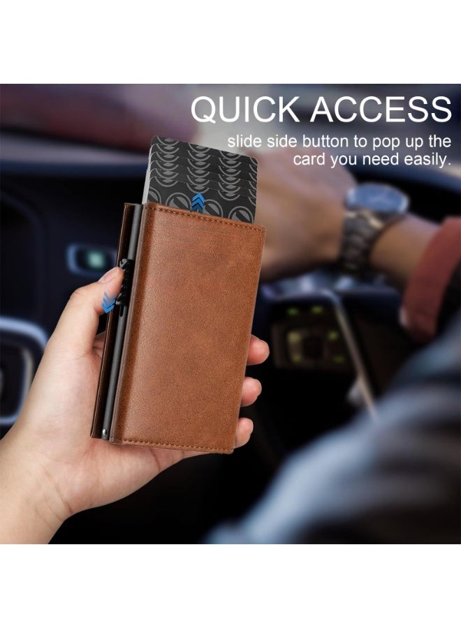 【مُطوّر】 محفظة بطاقات ائتمان مزودة بتقنية حجب RFID، مصنوعة من الجلد الطبيعي، مزودة بجيب للأوراق النقدية، ونافذة لعرض الهوية، وجيب للعملات المعدنية، وإغلاق مغناطيسي، تصميم بسيط، رفيع للغاية، محفظة نقود وبطاقات للرجال (لون قهوة) - Image 4