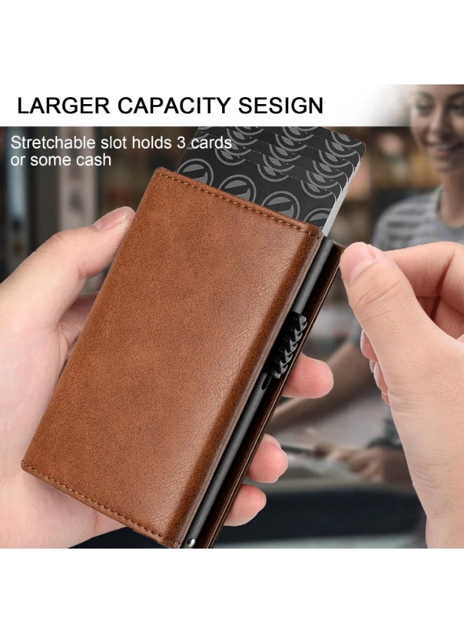 【مُطوّر】 محفظة بطاقات ائتمان مزودة بتقنية حجب RFID، مصنوعة من الجلد الطبيعي، مزودة بجيب للأوراق النقدية، ونافذة لعرض الهوية، وجيب للعملات المعدنية، وإغلاق مغناطيسي، تصميم بسيط، رفيع للغاية، محفظة نقود وبطاقات للرجال (لون قهوة) - Image 5