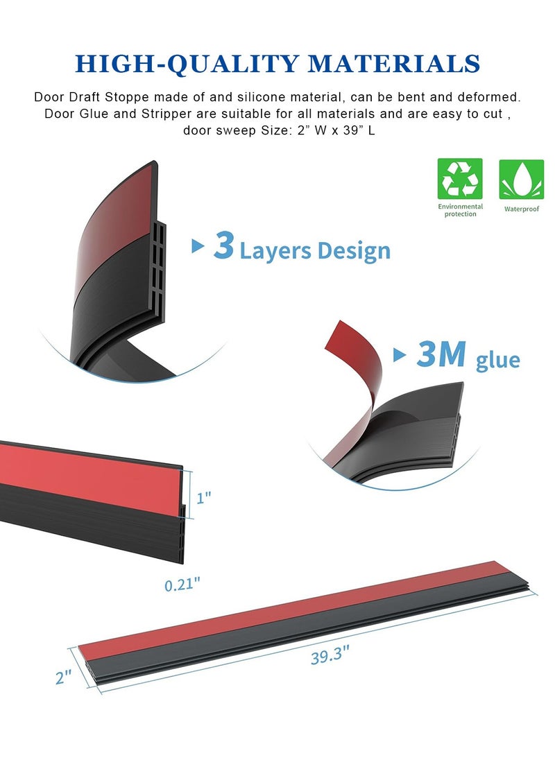 HomarKet Under Door Draft Stopper, 39" L Weather Stripping Door Seal, Bottom of Door Sweep for Exterior & Interior Doors, Garage Window Blocker Noise Dust Insulation Draft Guard, Black  - Image 5