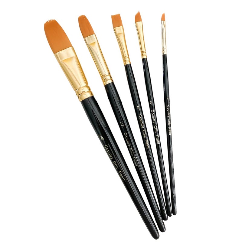Country Chic Paint Artist Paint Brushes - Set of 5 Assorted Sizes - Synthetic Bristles for Detail Painting & Artwork - Smooth Paint Application with Minimal Brush Strokes, No Shedding, Vegan - Best for Water-Based Paint - Image 1