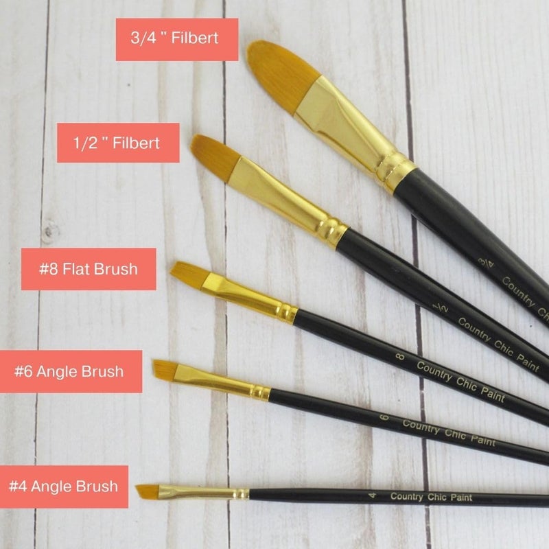 Country Chic Paint Artist Paint Brushes - Set of 5 Assorted Sizes - Synthetic Bristles for Detail Painting & Artwork - Smooth Paint Application with Minimal Brush Strokes, No Shedding, Vegan - Best for Water-Based Paint - Image 5
