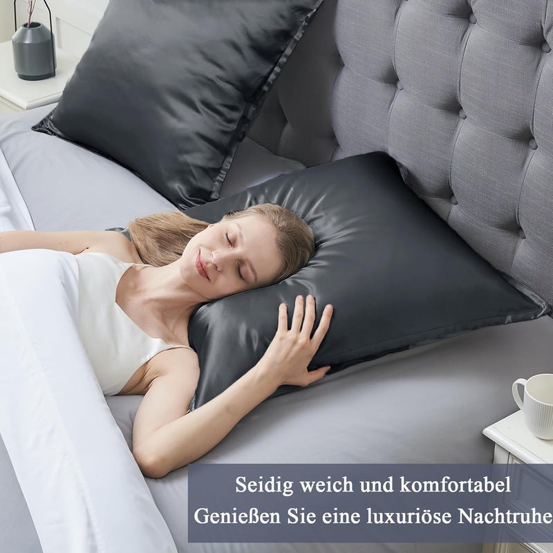 Vielit Cushion Cover 60 x 60 cm, Dark Grey Pillow Case 60 x 60 cm, Satin Pillow Case for Hair, Pillowcase 60 x 60 cm, Similar to Silk Pillow Case 60 x 60 cm - Image 2