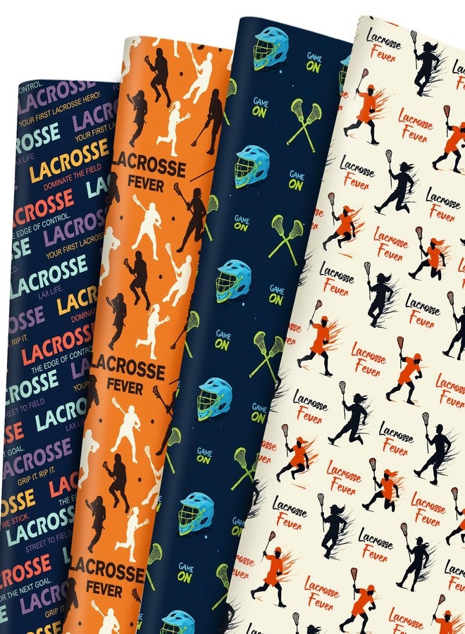 Pineraap Lacrosse Wrapping Paper 12 Sheets Lacrosse Stick Helmet Designs Gift Wrap for Lacrosse Players, Fans, Coaches, 20"×28" - Image 1