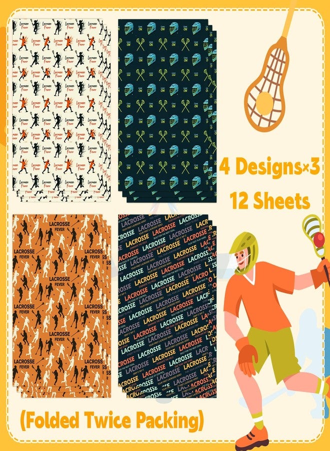 Pineraap Lacrosse Wrapping Paper 12 Sheets Lacrosse Stick Helmet Designs Gift Wrap for Lacrosse Players, Fans, Coaches, 20"×28" - Image 3