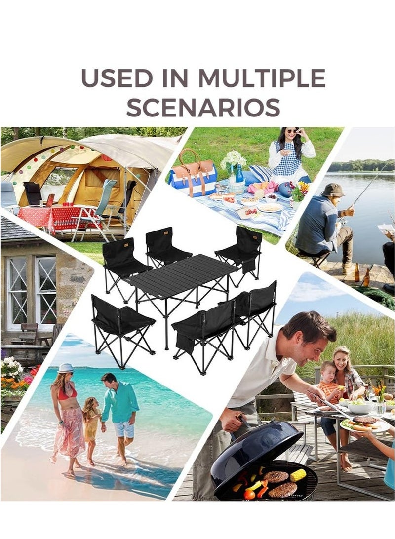 Mereza 7-piece Camping Furniture Set,Foldable Camping Tables and Chairs, Portable Family Outing Camping Picnic Table And Chair Set,Multifunctional Foldable Travel Table and Chairs Set Camping Table For Outdoor BBQ,Cooking,Party, Beach - Image 5