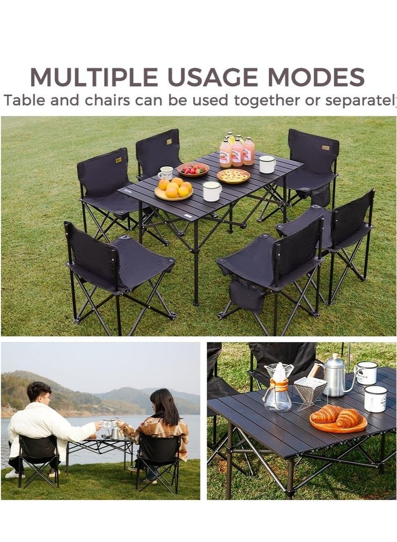 Mereza 7-piece Camping Furniture Set,Foldable Camping Tables and Chairs, Portable Family Outing Camping Picnic Table And Chair Set,Multifunctional Foldable Travel Table and Chairs Set Camping Table For Outdoor BBQ,Cooking,Party, Beach - Image 4