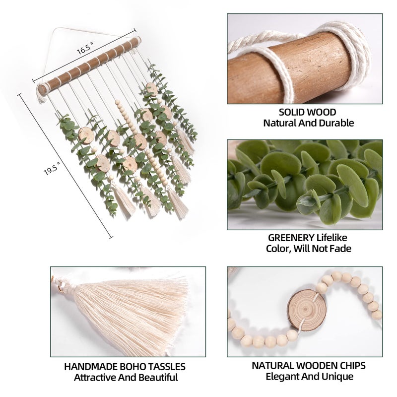 GIAUMA Artificial Eucalyptus Wall Hanging Decor Fake Plant Greenery Leaves Chip Strands Beads Garland on 16.5 inch Stick Boho Rustic Farmhouse Nature Bathroom Bedroom Living Room Decorations - Image 5