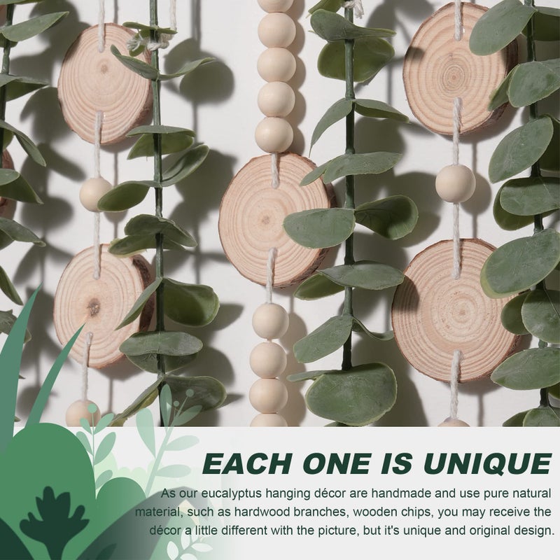 GIAUMA Artificial Eucalyptus Wall Hanging Decor Fake Plant Greenery Leaves Chip Strands Beads Garland on 16.5 inch Stick Boho Rustic Farmhouse Nature Bathroom Bedroom Living Room Decorations - Image 4