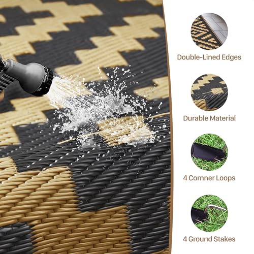 GENIMO Outdoor Rug for Patio Clearance,6'x9' Waterproof Mat,Reversible Plastic Camping Rugs,Rv,Deck,Porch,Camper,Balcony,Backyard (Black & Brown) - Image 5