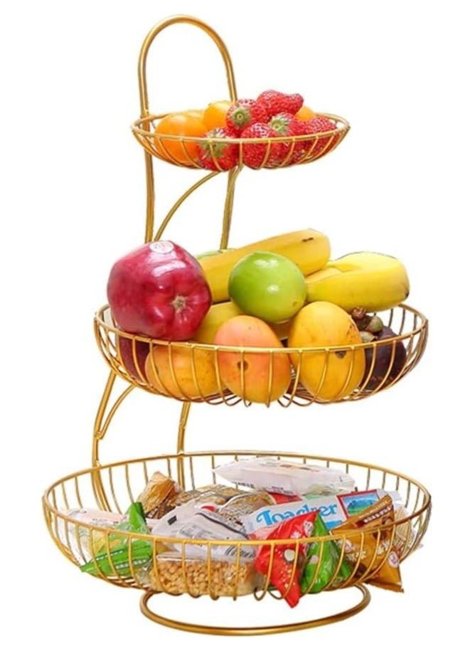 Generic Large 3-layer metal fruit basket, golden, rust-resistant  - Image 1