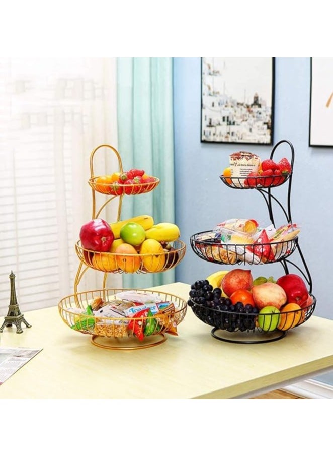 Generic Large 3-layer metal fruit basket, golden, rust-resistant  - Image 2