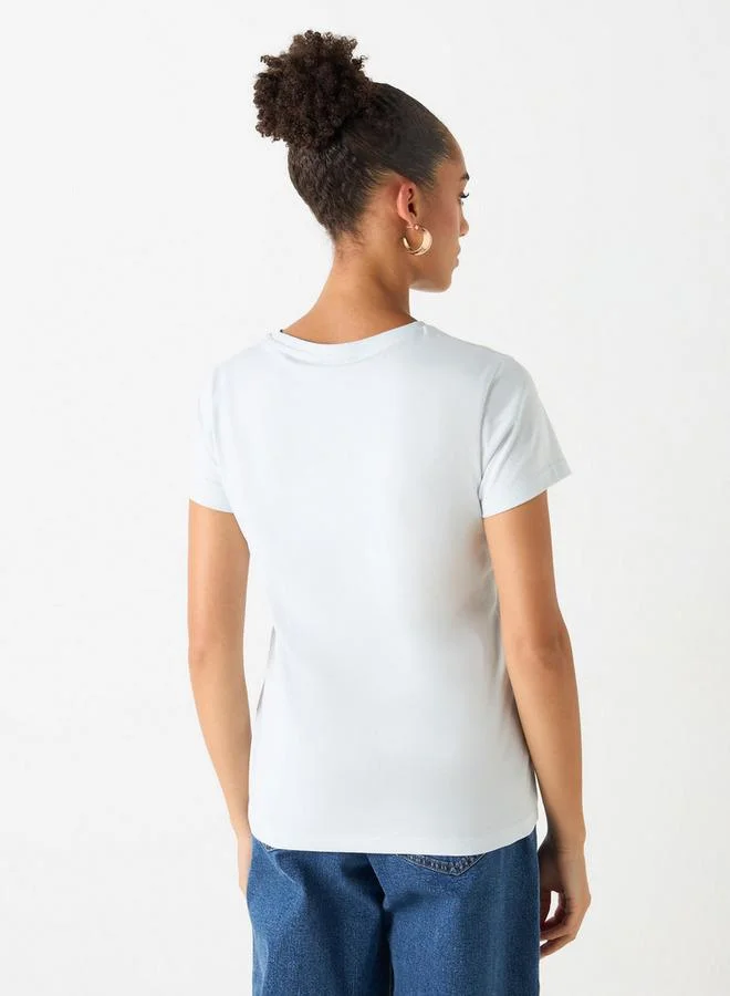 Splash FAV Embellished Crew Neck T-shirt with Short Sleeves